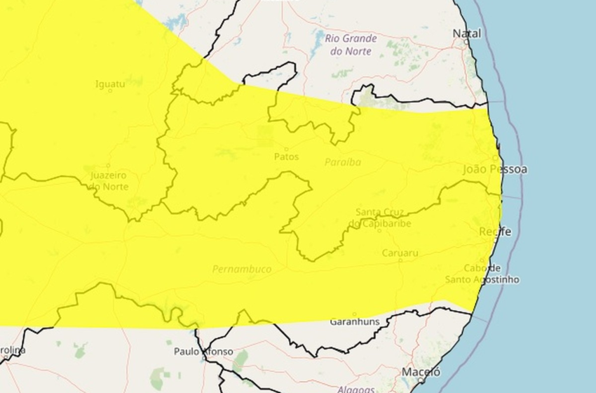  Inmet emite alerta de perigo potencial de chuvas intensas para João Pessoa, Campina Grande e outras 216 cidades da PB