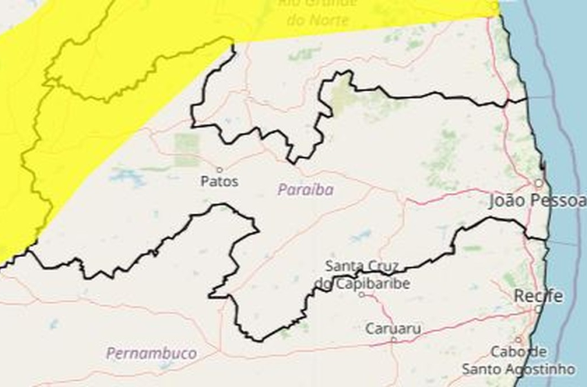  Inmet emite alerta de perigo potencial de chuvas intensas para 41 cidades do Sertão da PB