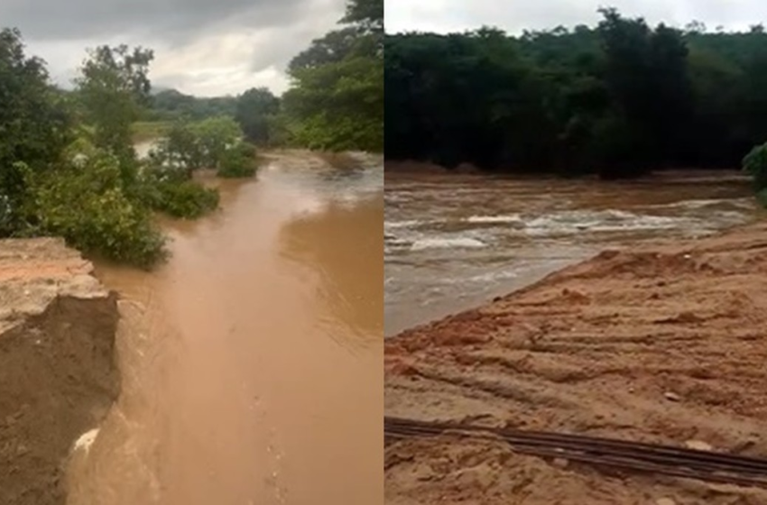  Estrada em construção é destruída após fortes chuvas, no Sertão da PB