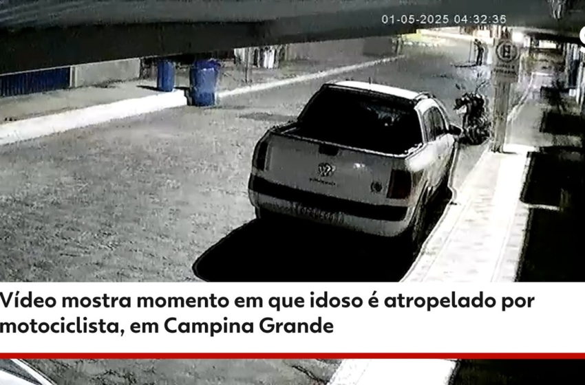 Idoso fica ferido ao ser atropelado por motociclista enquanto atravessava rua em Campina Grande; VÍDEO