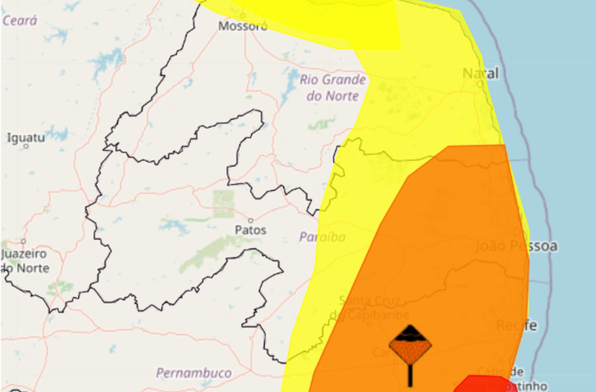 Inmet emite dois alertas de chuvas para João Pessoa, Campina Grande e outras cidades da Paraíba; veja lista