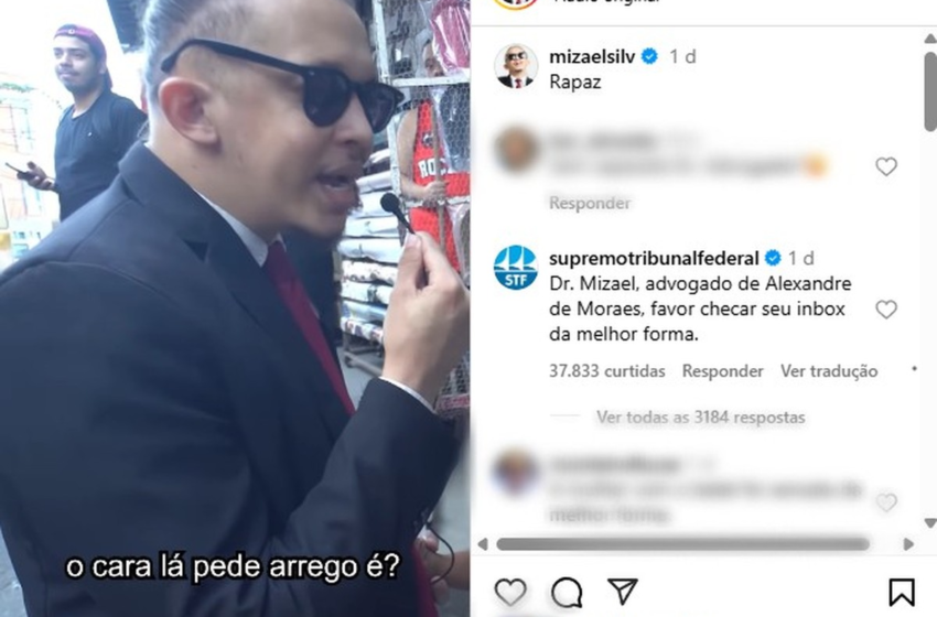  Perfil do STF interage com humorista paraibano no Instagram: 'Dr. Mizael, advogado de Alexandre de Moraes, favor checar seu inbox'