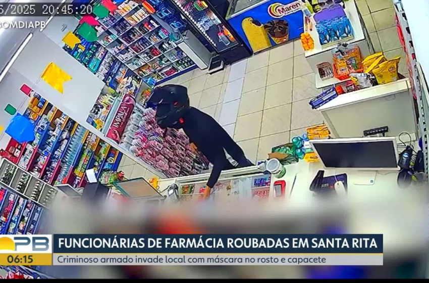 Homem armado invade e assalta farmácia, em Santa Rita