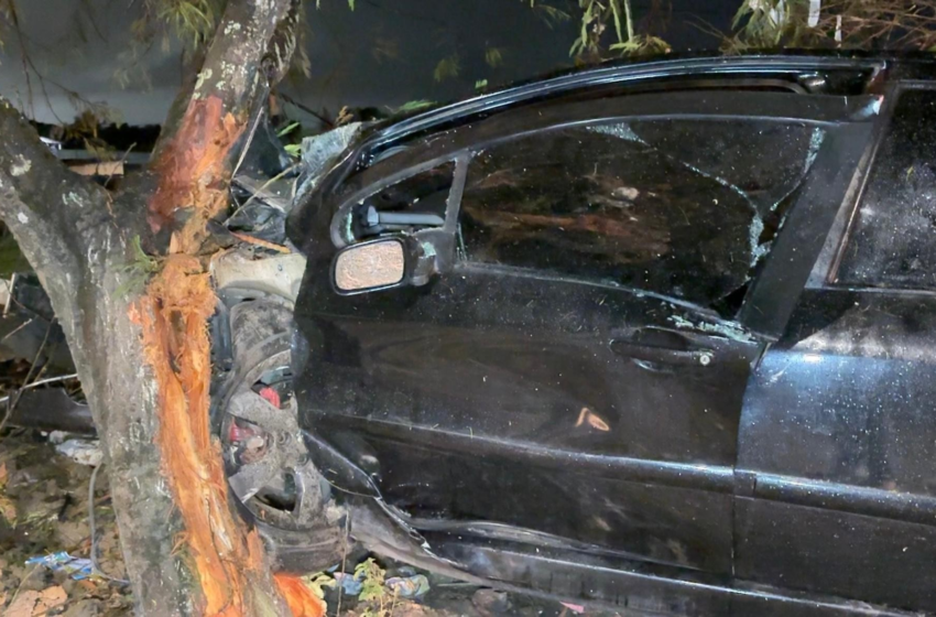 Carro bate em árvore e duas pessoas ficam feridas em João Pessoa