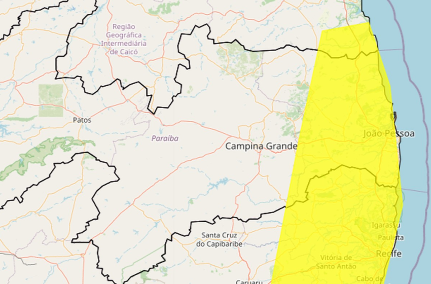  Inmet emite alerta de chuvas para João Pessoa e outras 56 cidades da Paraíba